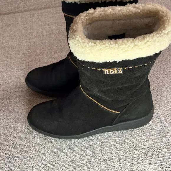 Tecnica Winter Boots Women's Black Suede Furry Top Italian Zippered Side 7 - Picture 6 of 8